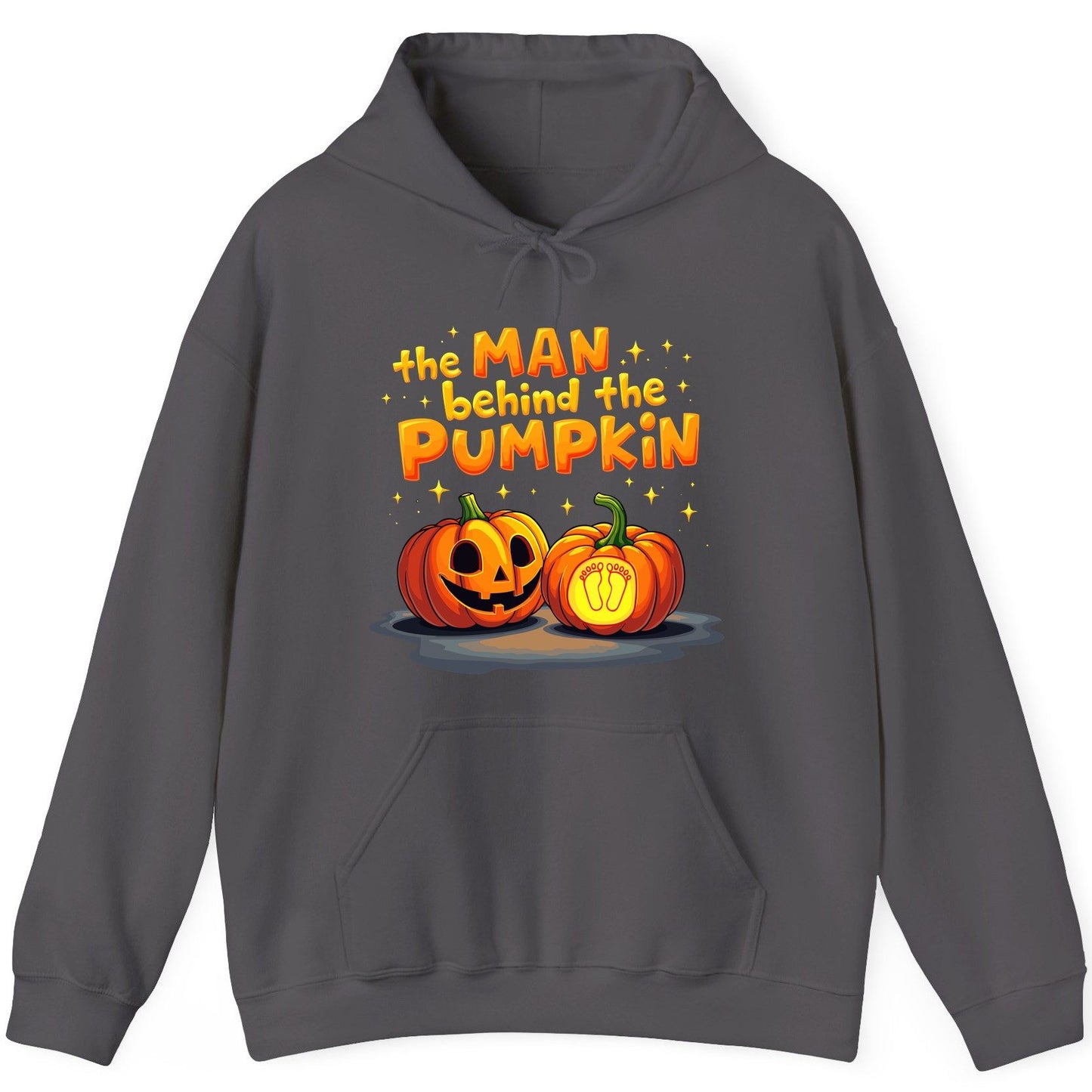 The Man Behind the Pumpkin Halloween pregnancy announcement Hoodie Charcoal product mockup