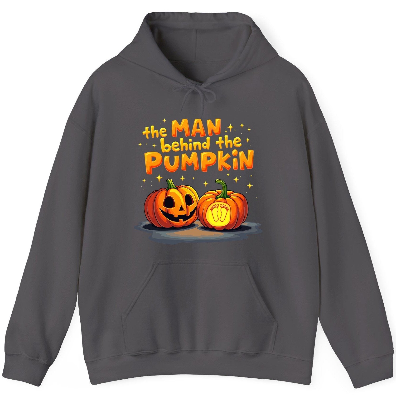 The Man Behind the Pumpkin Halloween pregnancy announcement Hoodie Charcoal product mockup