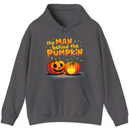 The Man Behind the Pumpkin Halloween pregnancy announcement Hoodie Charcoal product mockup