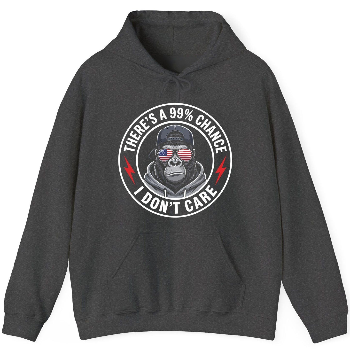There's a 99% Chance I Don't Care sarcastic gorilla Hoodie Dark Heather product mockup