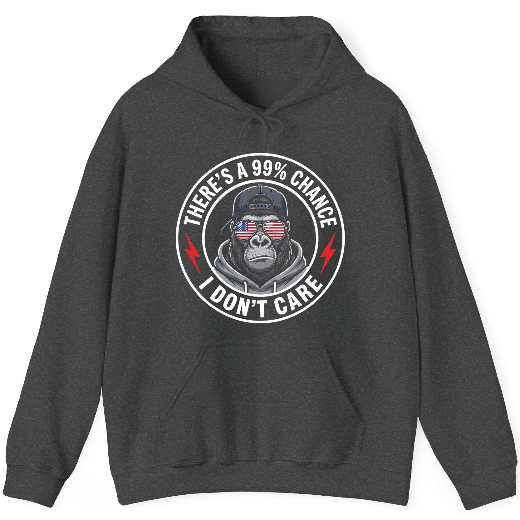 There's a 99% Chance I Don't Care sarcastic gorilla Hoodie Dark Heather product mockup