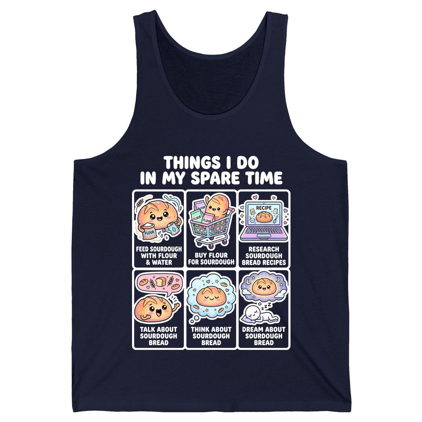 Things I Do in My Spare Time sourdough bread baking Tank Top Navy product mockup