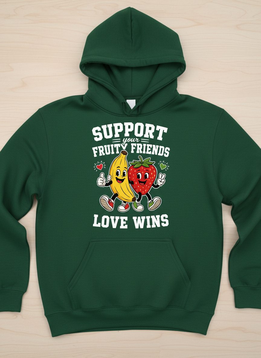 Support Your Fruity Friends Love Wins Retro Lgbtq Pride Hoodie - product mockup - Forest Green