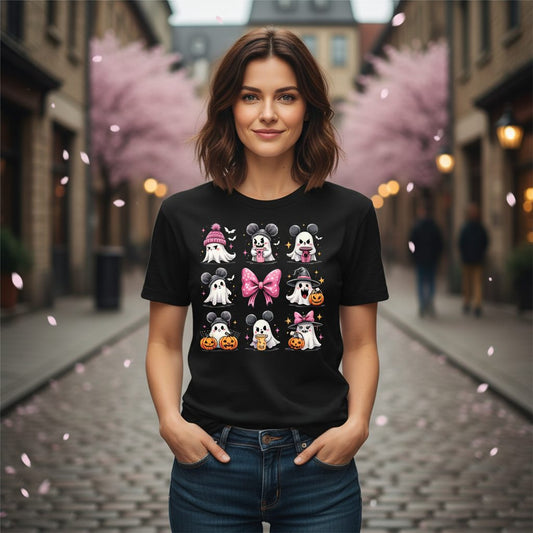 Cute Pink Halloween Ghosts Halloween ghosts T-Shirt Black lifestyle mockup