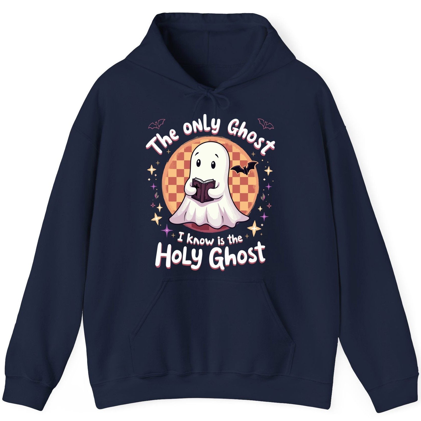 The Only Ghost I Know Is the Holy Ghost christian Halloween Hoodie Navy product mockup