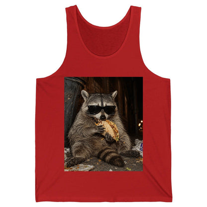 Raccoon Eating Taco Funny Animal Lovers Tank Top - product mockup - Red