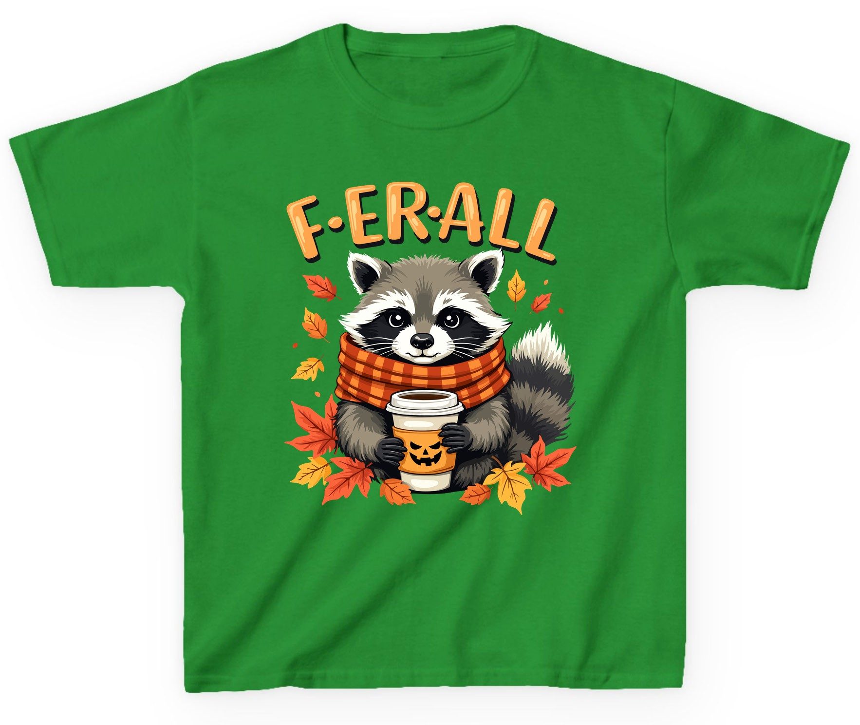 F ER All raccoon Youth T-Shirt Irish Green product mockup