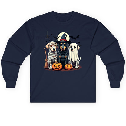 Halloween Dogs in Costumes dogs in Halloween costumes Long Sleeve Tee Navy product mockup