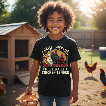 I Raise Chickens I'm Literally a Chicken Tender chickens Youth T-Shirt Black lifestyle mockup