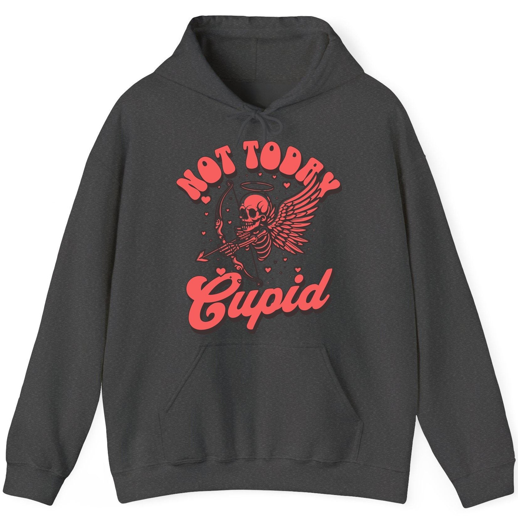 Not Today Cupid skeletal cupid Hoodie Dark Heather product mockup