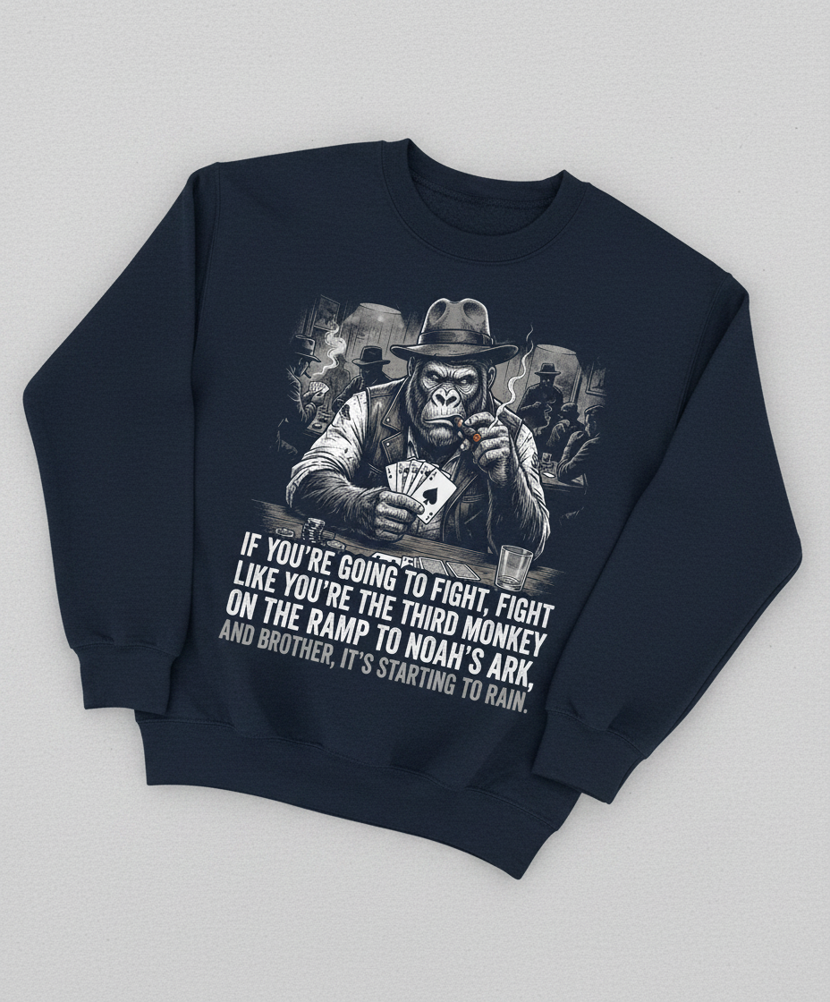 Third Monkey on Noah's Ark Gorilla Poker Player Sweatshirt - Navy