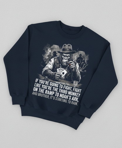 Third Monkey on Noah's Ark Gorilla Poker Player Sweatshirt - Navy