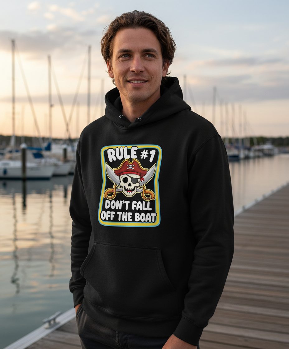 Rule 1 Don't Fall Off the Boat pirate Hoodie Black lifestyle mockup