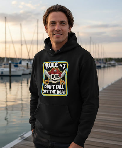 Rule 1 Don't Fall Off the Boat pirate Hoodie Black lifestyle mockup