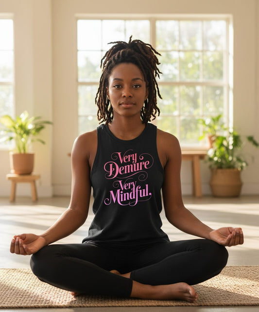 Very Demure Very Mindful mindfulness Tank Top Black lifestyle mockup