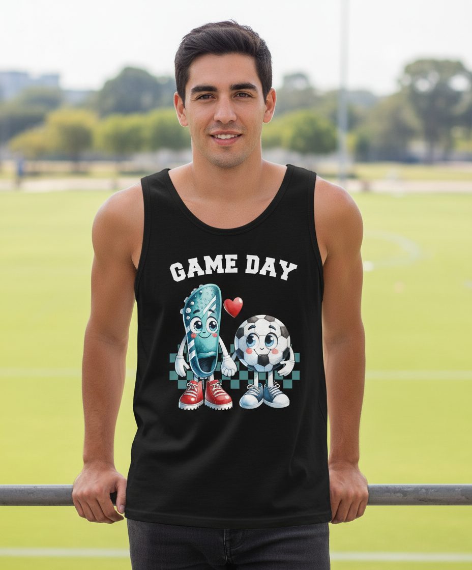 Game Day soccer Tank Top Black lifestyle mockup