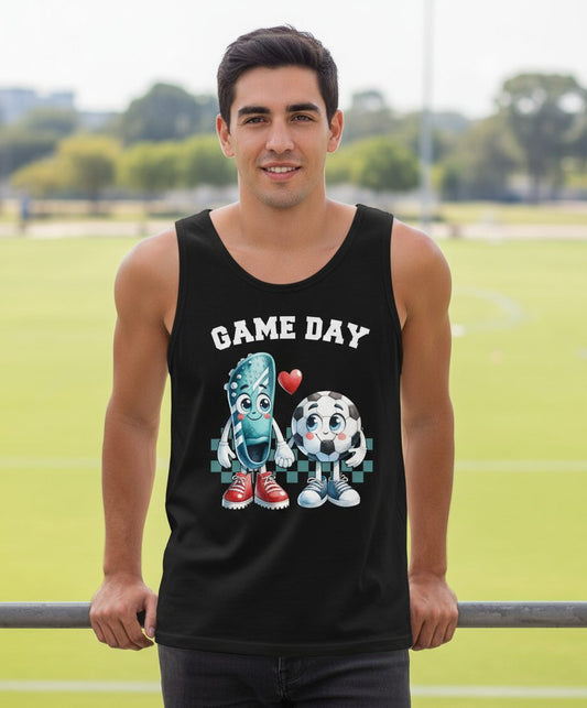 Game Day soccer Tank Top Black lifestyle mockup