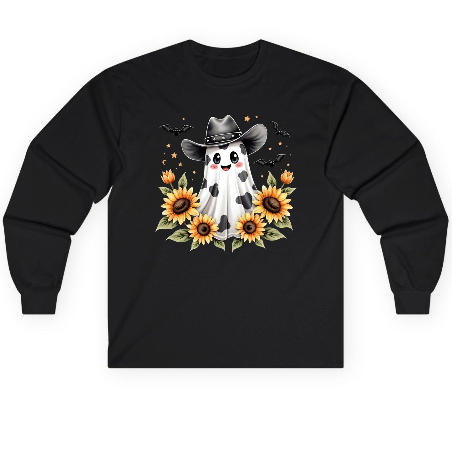 Cowboy Ghost Sunflowers cowboy ghost Long Sleeve Tee Black product mockup