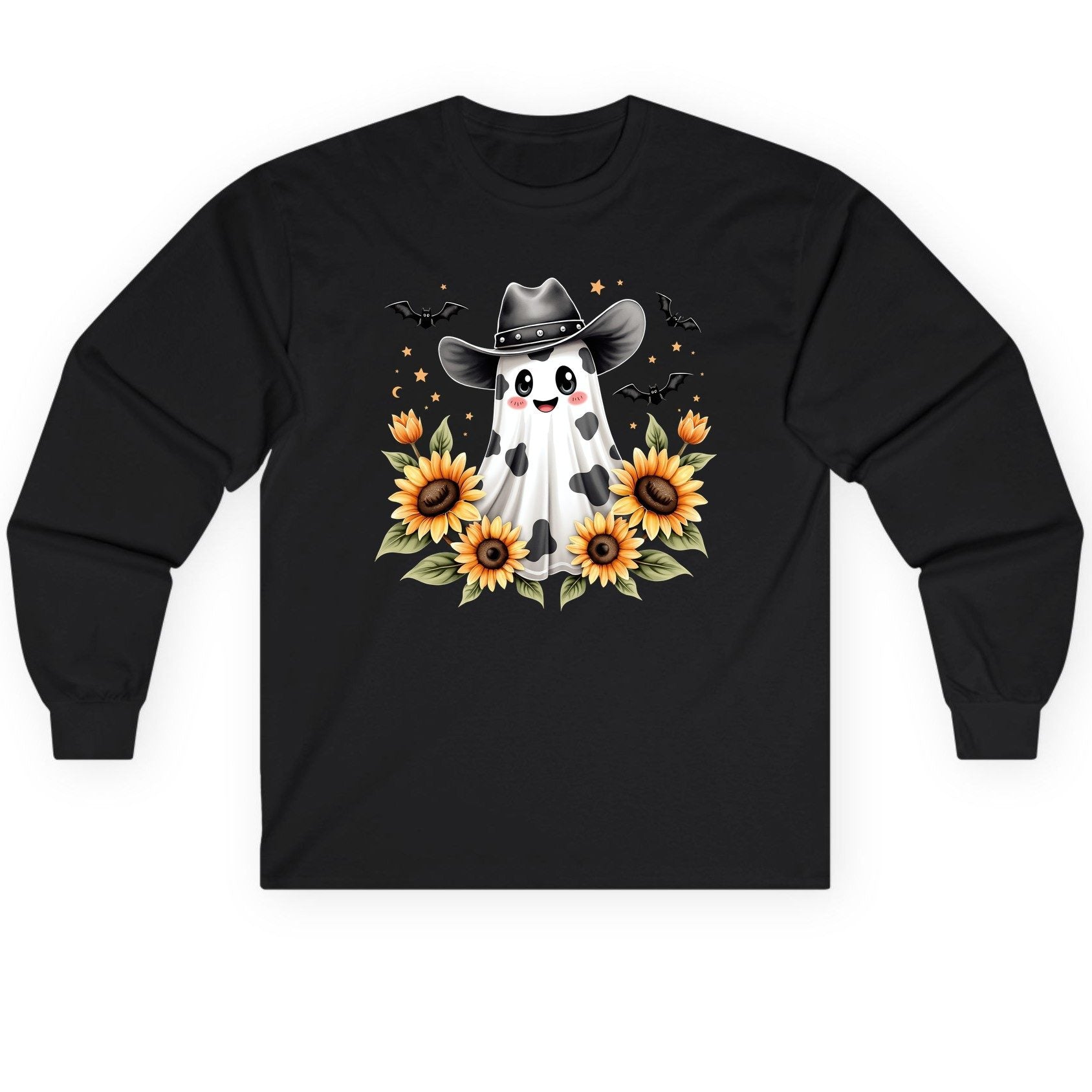 Cowboy Ghost Sunflowers cowboy ghost Long Sleeve Tee Black product mockup