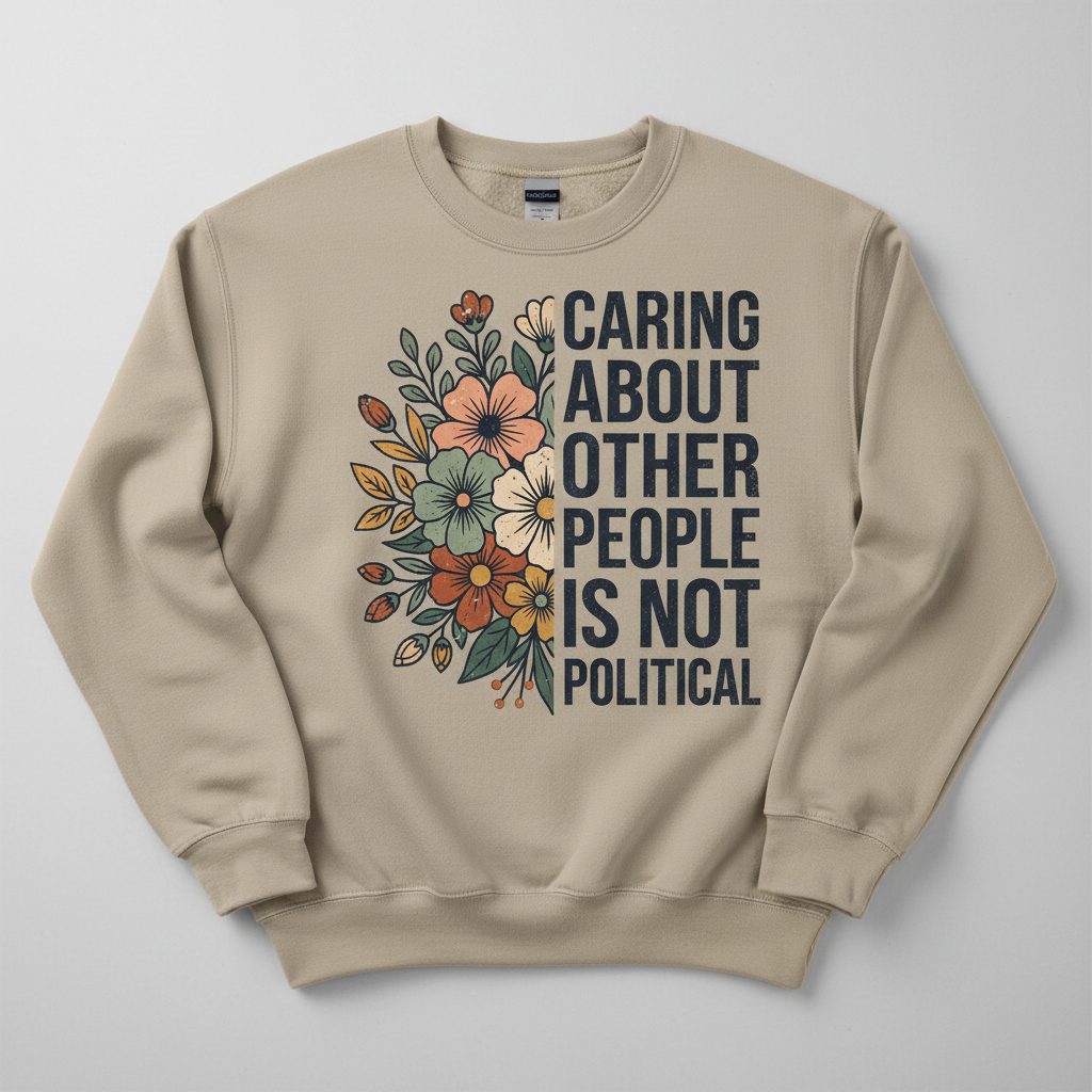 Caring About Other People Is Not Political Floral Design Sweatshirt - Sand