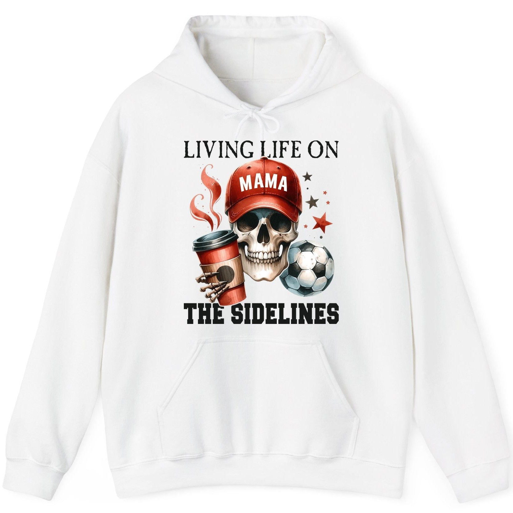 Mama Living Life on the Sidelines soccer mom Hoodie White product mockup