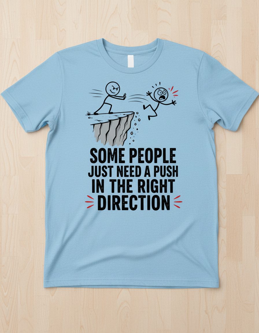 Some People Just Need a Push in the Right Direction Funny Sarcastic Humor T-Shirt - product mockup - Light Blue