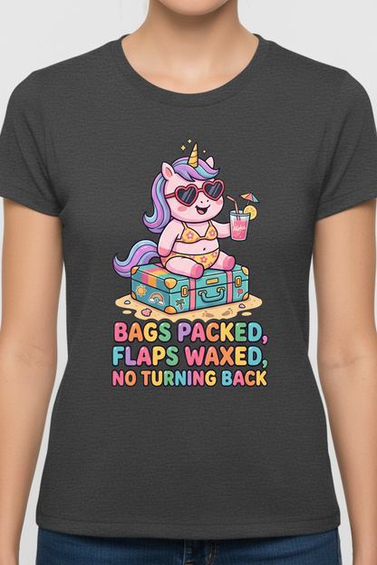 Funny Unicorn Vacation Quote Bags Packed Flaps Waxed T-Shirt - Dark Heather
