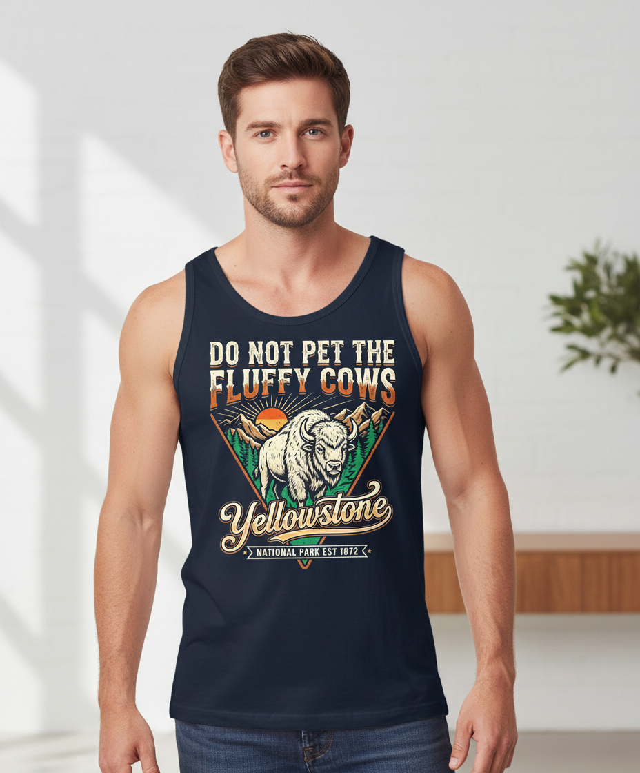 Funny Yellowstone Do Not Pet The Fluffy Cows Vintage Design Tank Top - Navy