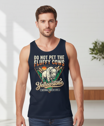 Funny Yellowstone Do Not Pet The Fluffy Cows Vintage Design Tank Top - Navy