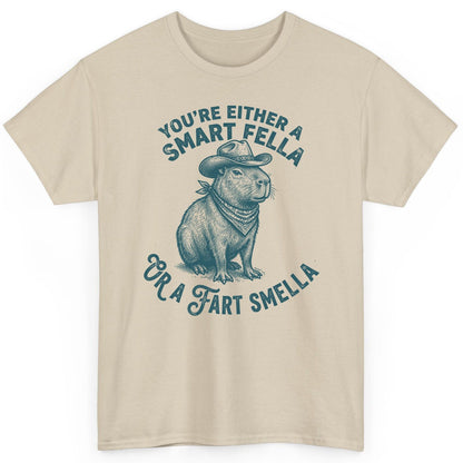 You're Either a Smart Fella or a Fart Smella capybara T-Shirt Sand product mockup