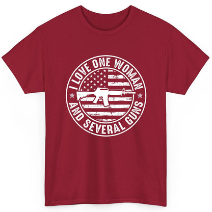 I LOVE ONE WOMAN AND Several GUNS Funny Gun Owners T-Shirt - product mockup - Cardinal Red