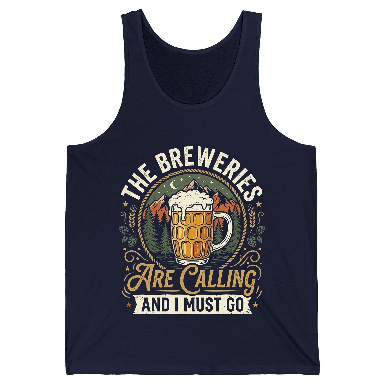 The Breweries Are Calling and I Must Go Funny Craft Beer Tank Top - product mockup - Navy