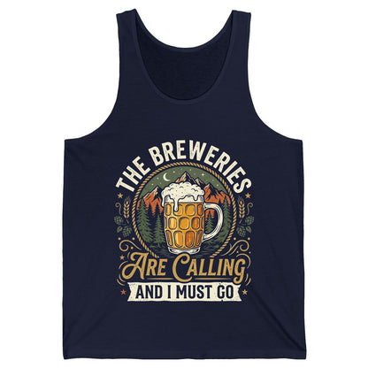 The Breweries Are Calling and I Must Go Funny Craft Beer Tank Top - product mockup - Navy