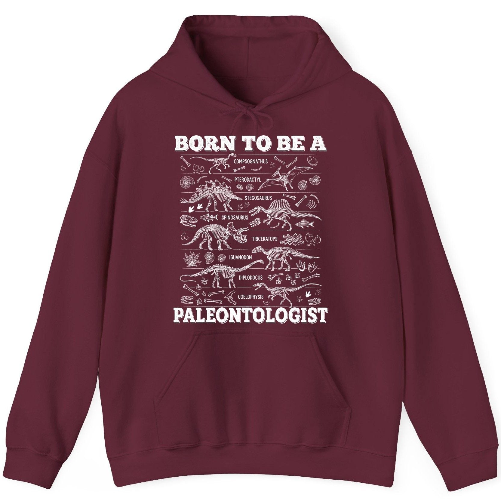 Born to Be a Paleontologist dinosaur skeletons Hoodie Maroon product mockup