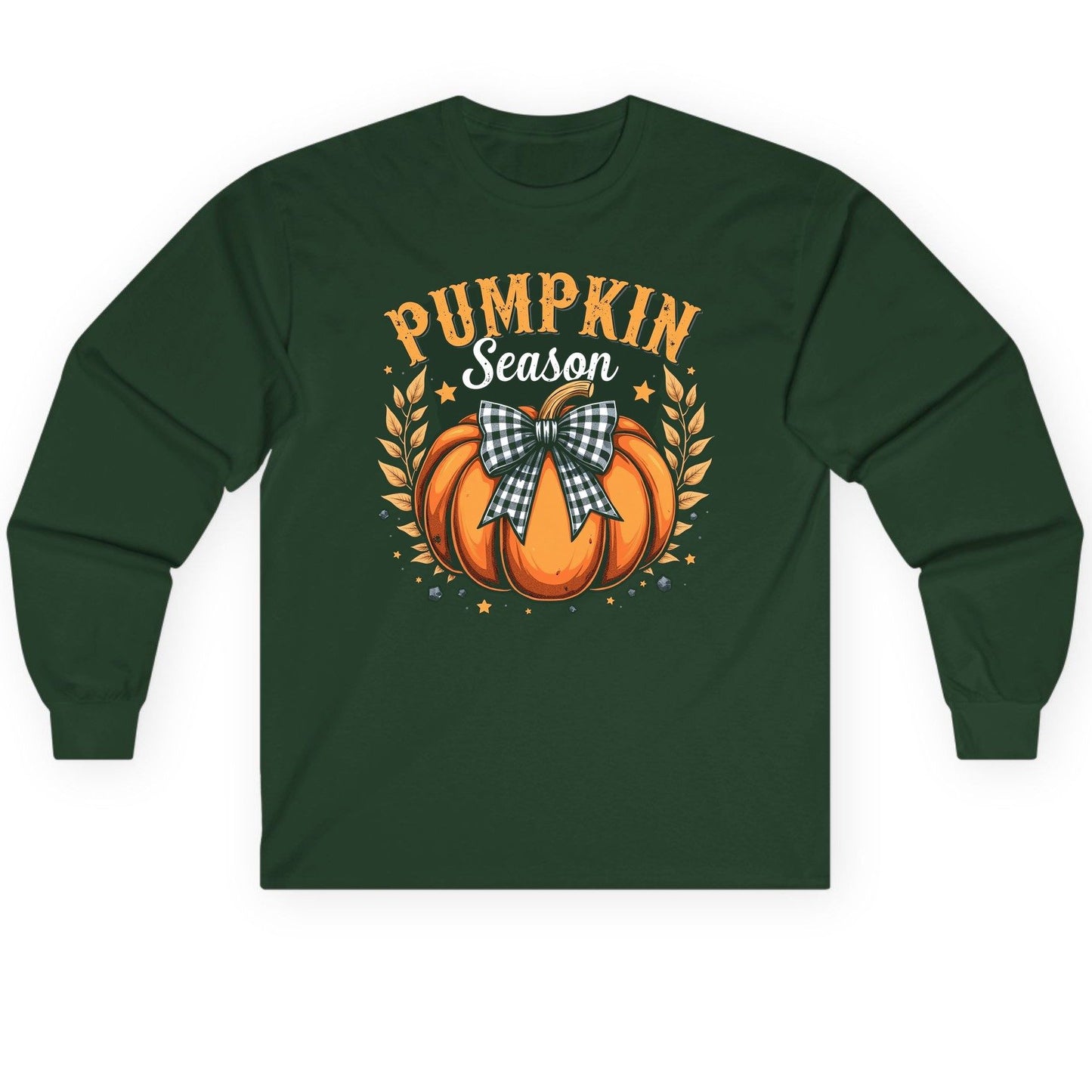 Pumpkin Season fall Long Sleeve Tee Forest Green product mockup