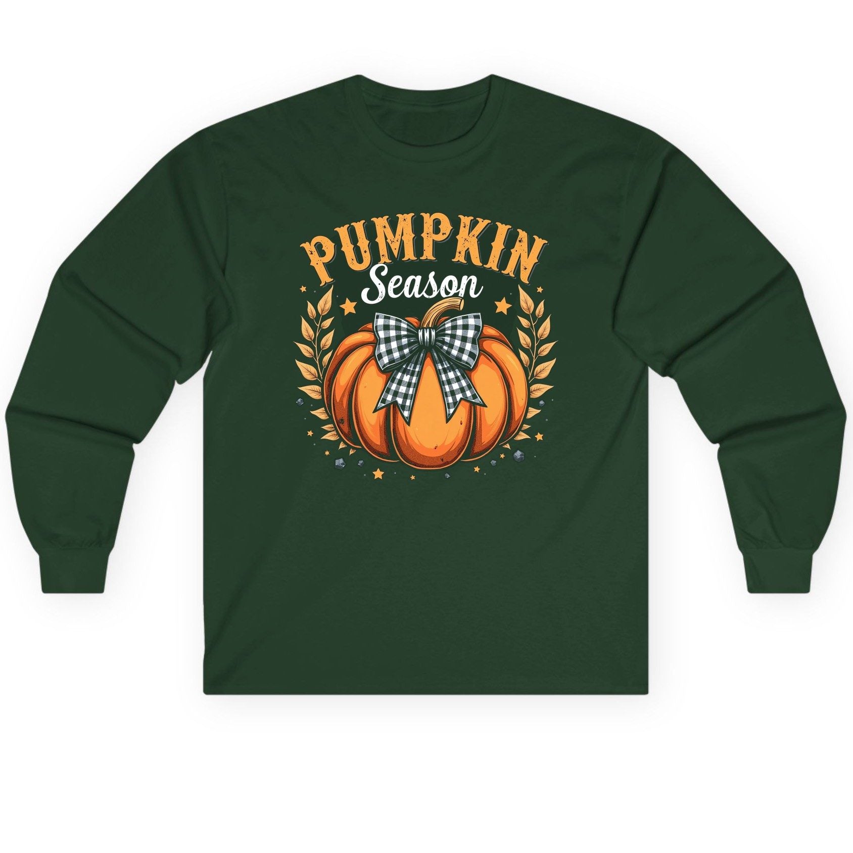 Pumpkin Season fall Long Sleeve Tee Forest Green product mockup