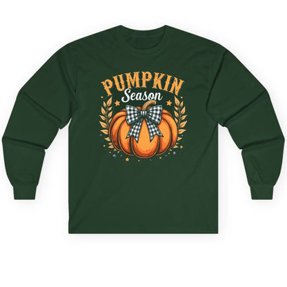 Pumpkin Season fall Long Sleeve Tee Forest Green product mockup