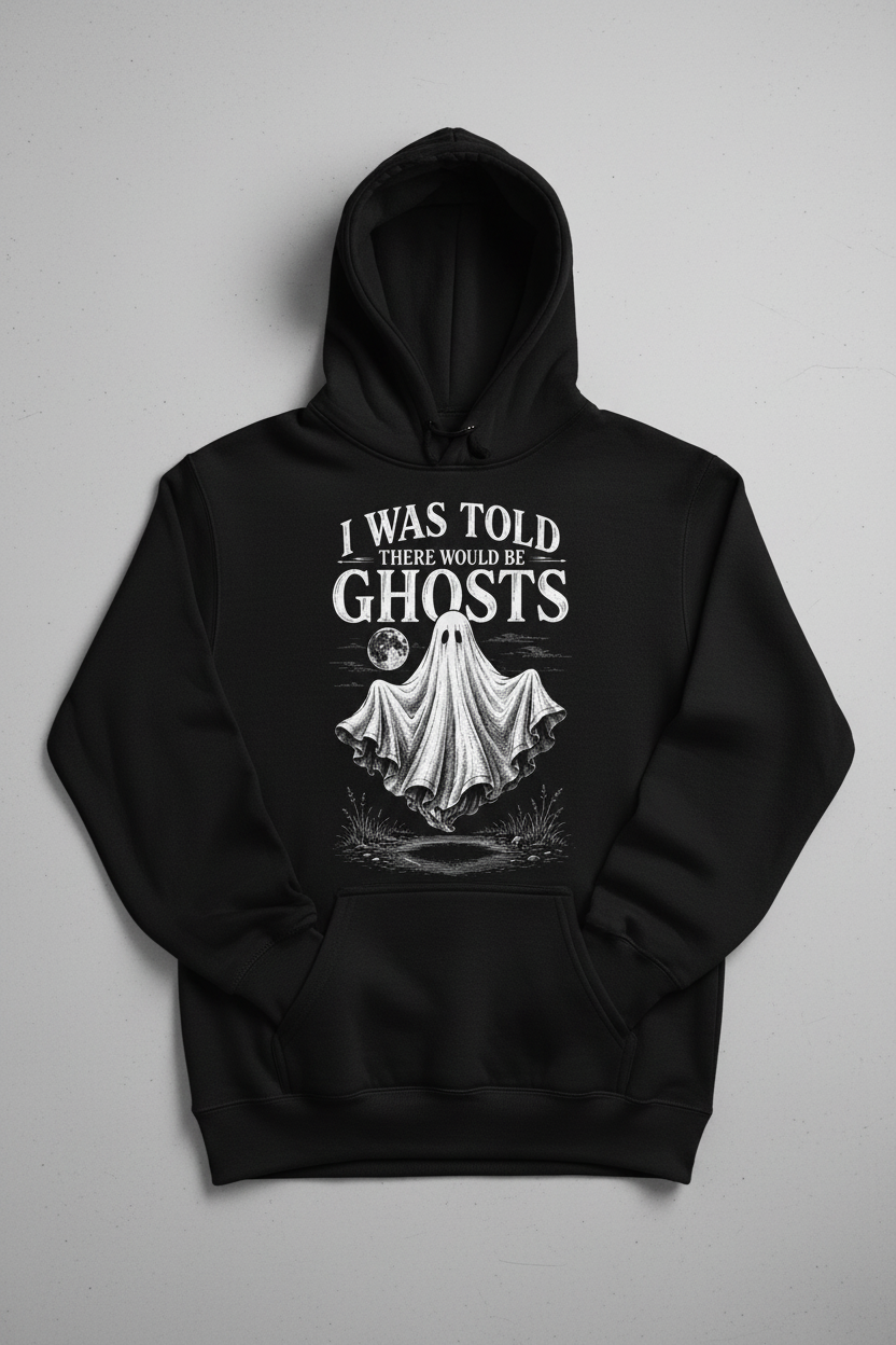 Funny I Was Told There Would Be Ghosts Hoodie - product mockup - Black