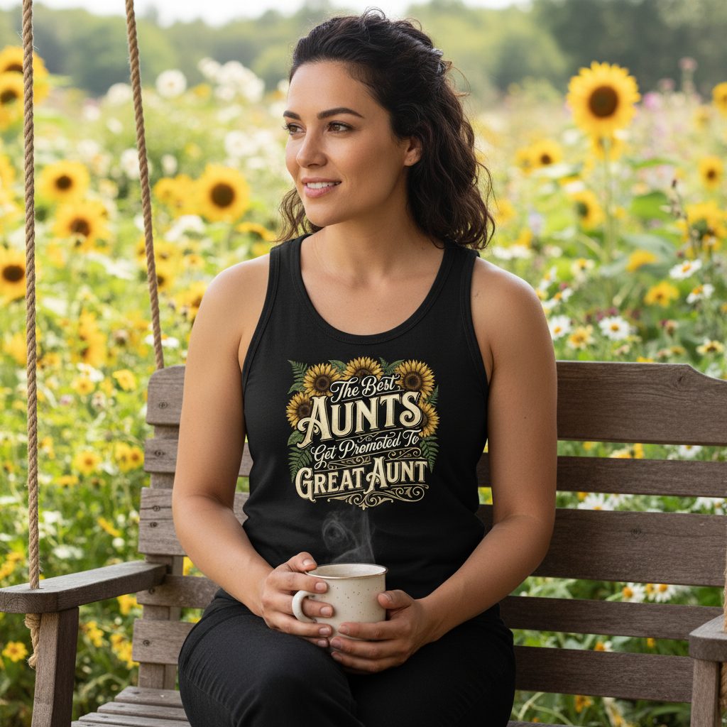 The Best AUNTS Get Promoted to GREAT AUNT Retro Tank Top - lifestyle model mockup - Black