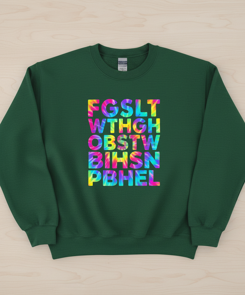 Colorful Tie-Dye Block Letters Sweatshirt - Forest Green