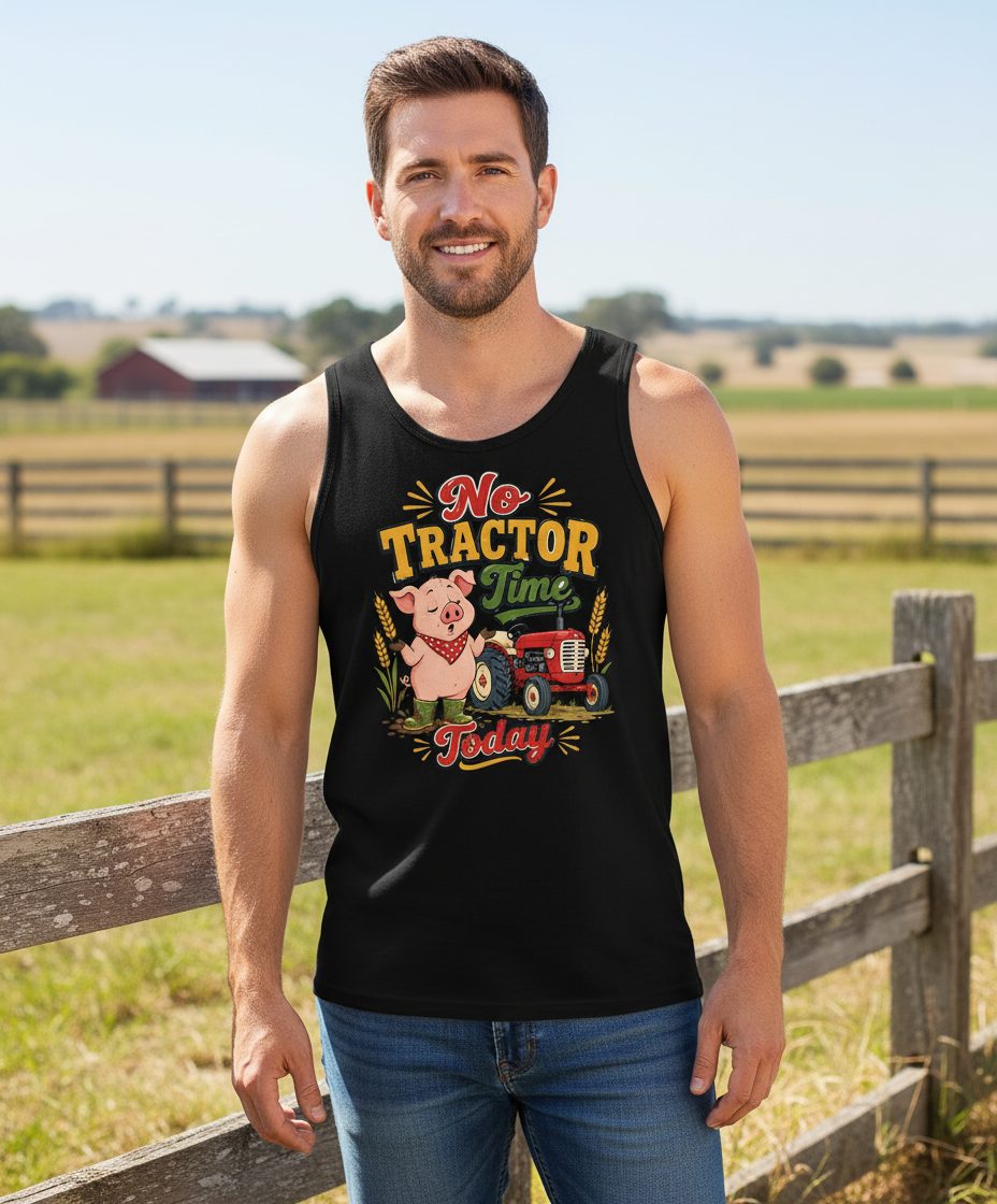 No Tractor Time Today Funny Farming Tank Top - lifestyle model mockup - Black
