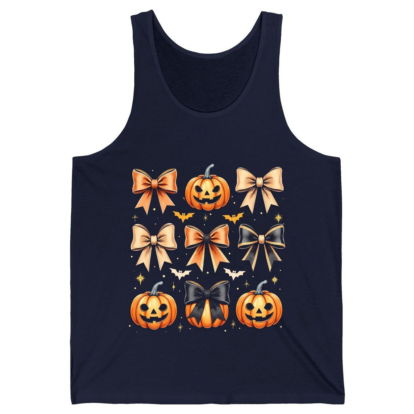 Cute Halloween Pumpkins and Bows Halloween Tank Top Navy product mockup