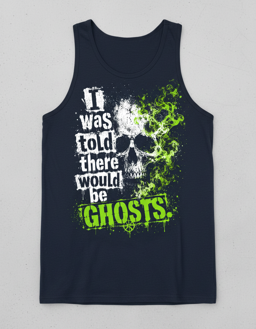 Funny I Was Told There Would Be Ghosts Skull Tank Top - product mockup - Navy