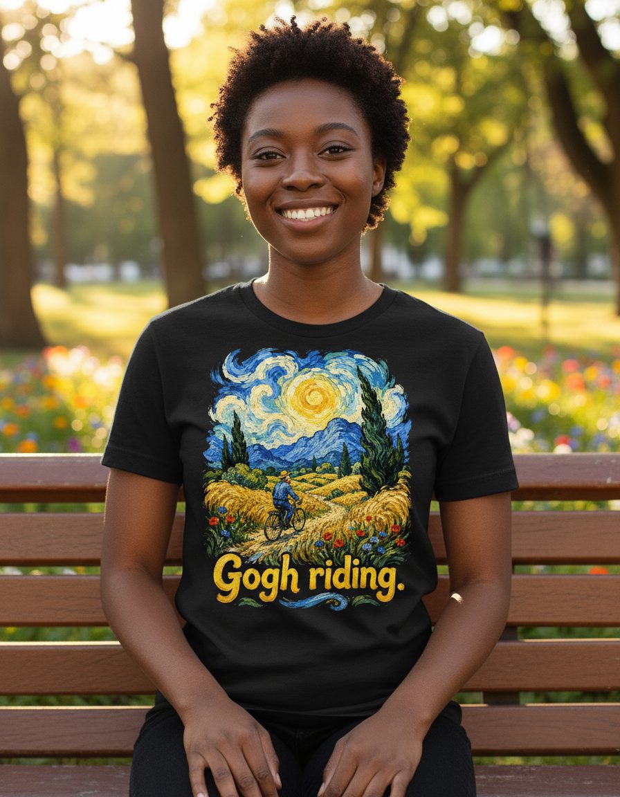 Gogh Riding van gogh art parody T-Shirt Black lifestyle mockup
