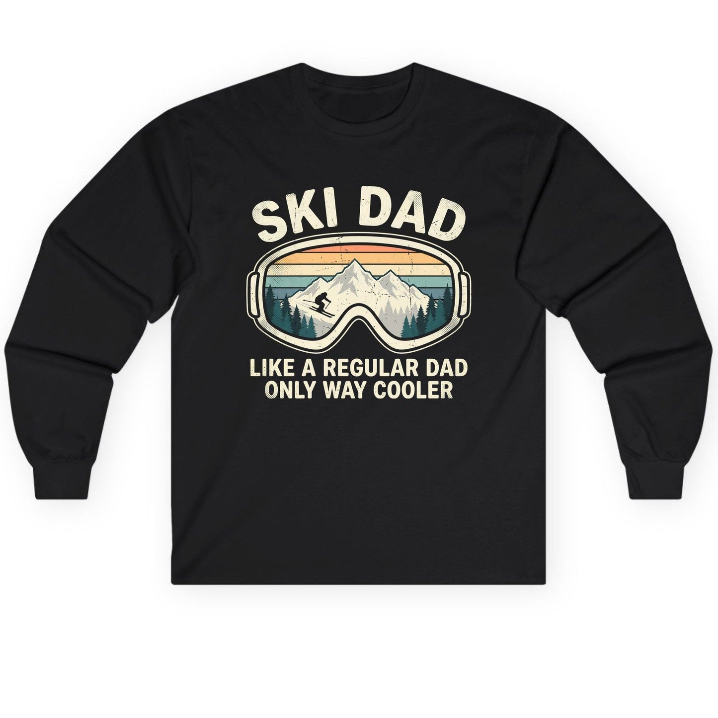 Ski Dad Like a Regular Dad Only Way Cooler skiing Long Sleeve Tee Black product mockup