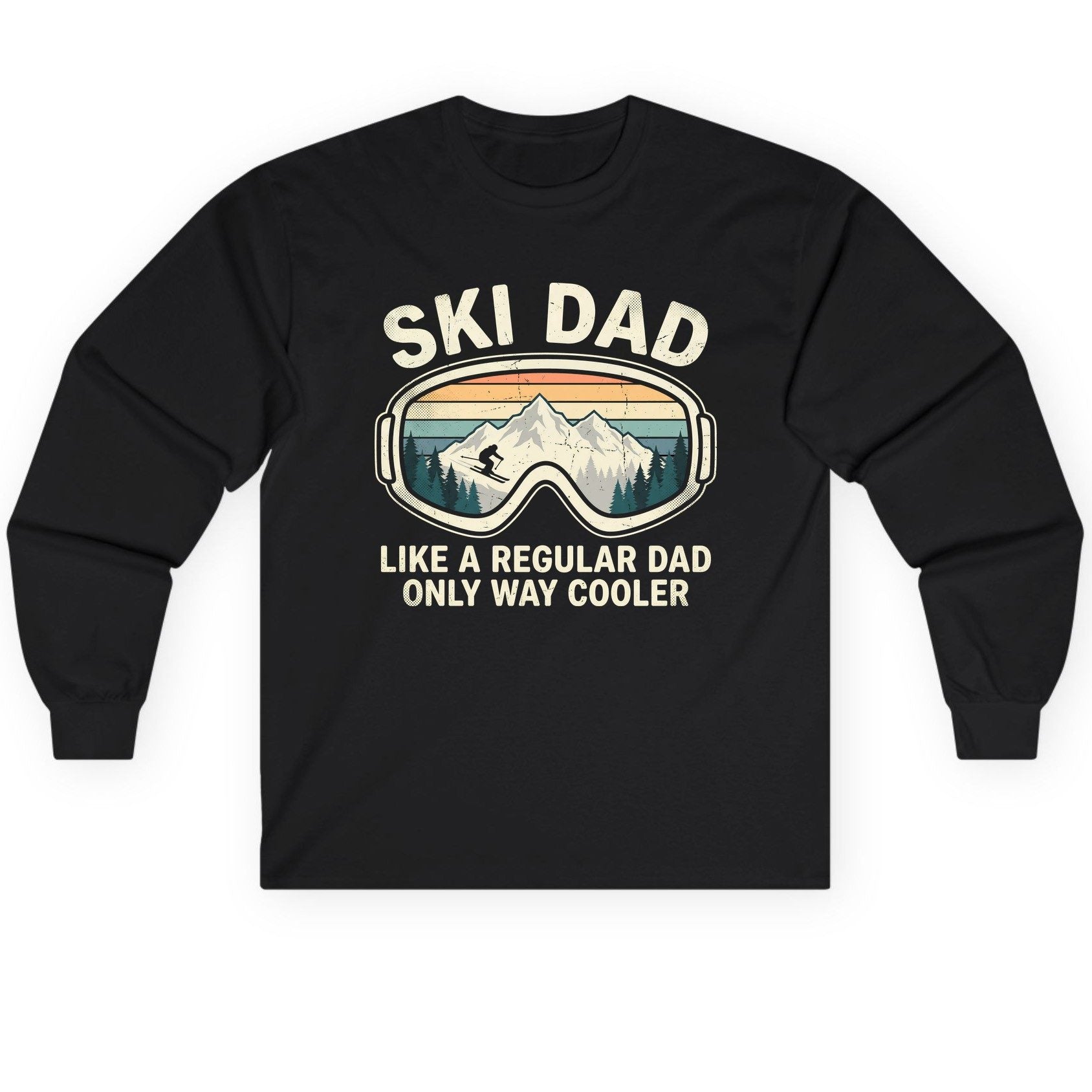 Ski Dad Like a Regular Dad Only Way Cooler skiing Long Sleeve Tee Black product mockup