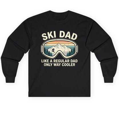 Ski Dad Like a Regular Dad Only Way Cooler skiing Long Sleeve Tee Black product mockup