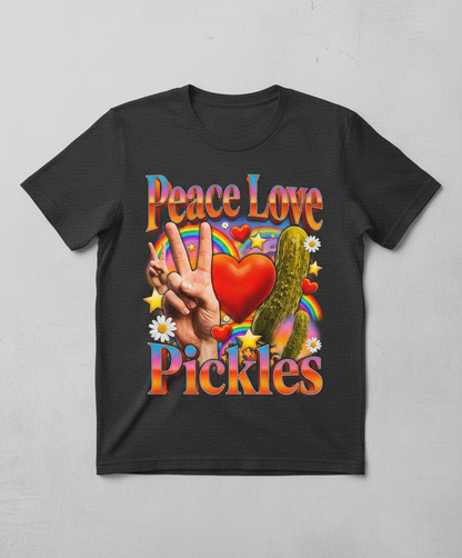 Peace Love Pickles Retro Hippie Design T-Shirt - Dark Heather