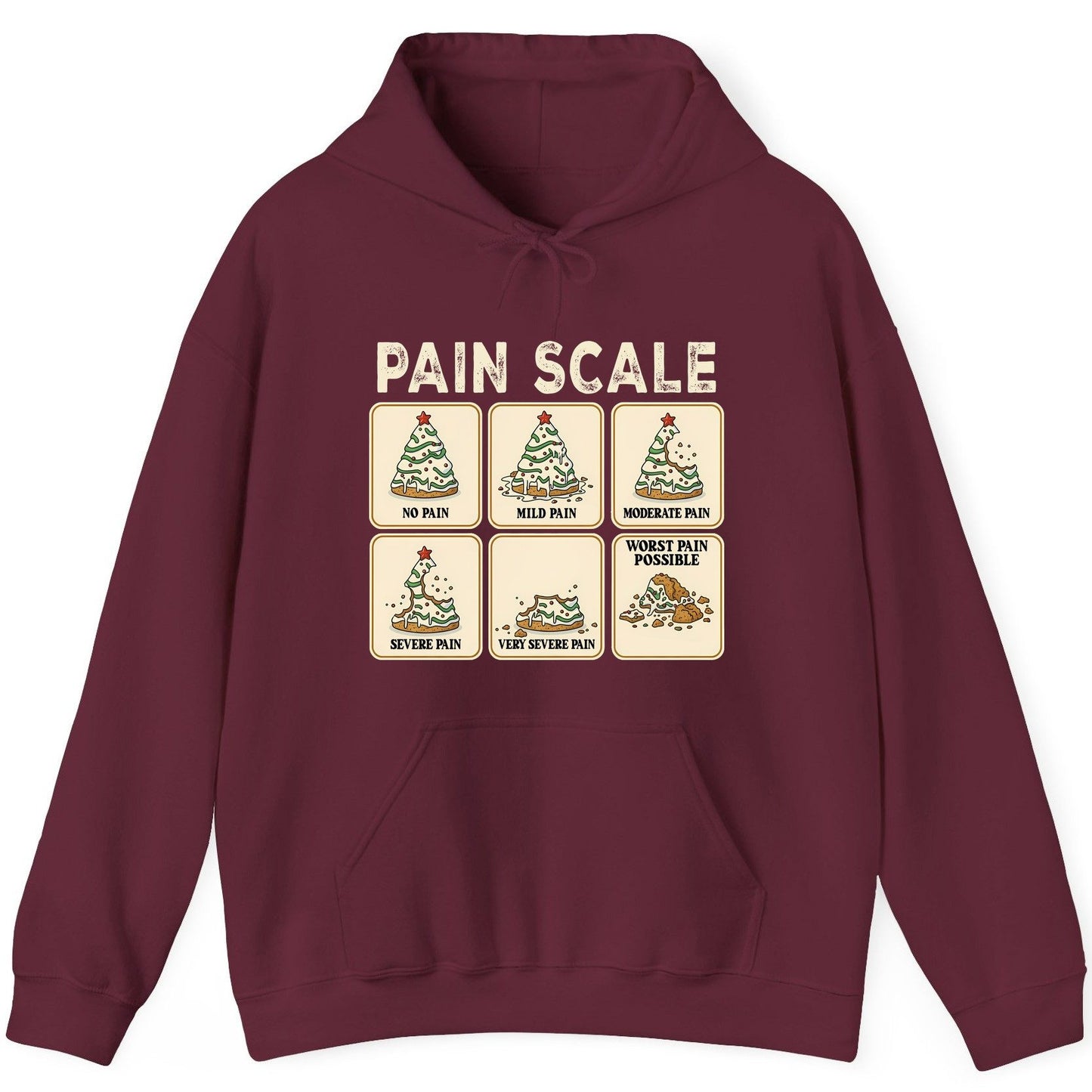 Pain Scale Christmas cookie pain scale Hoodie Maroon product mockup