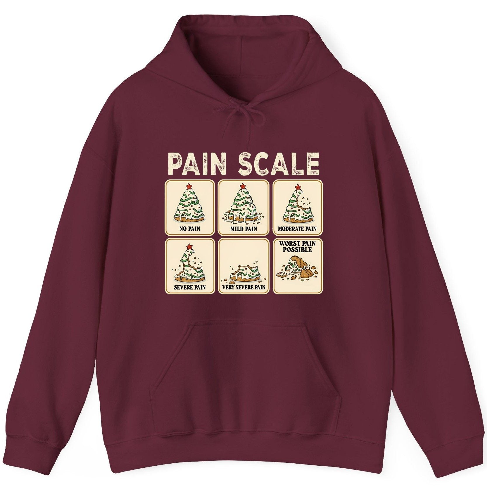 Pain Scale Christmas cookie pain scale Hoodie Maroon product mockup